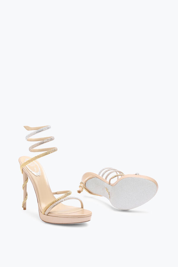 Sandalo Con Plateau Margot Con Cristalli Oro E Argento 120
