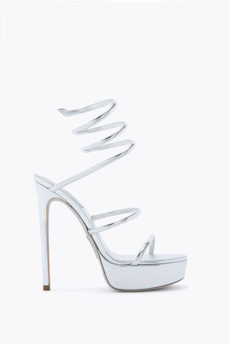 CLEO METALLIC SILVER PLATFORM SANDAL 130