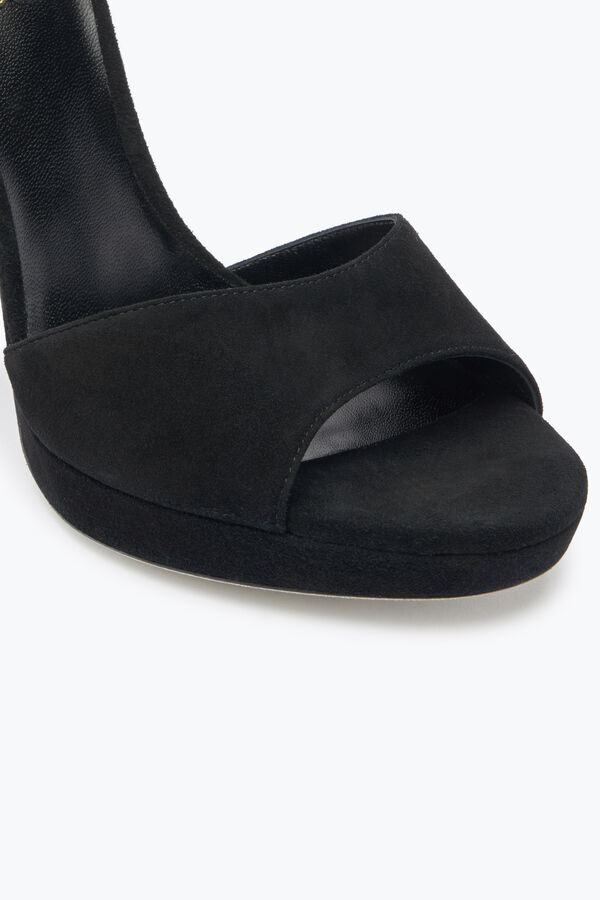 Sandalo Con Plateau Margot In Suede Nero E Oro 120