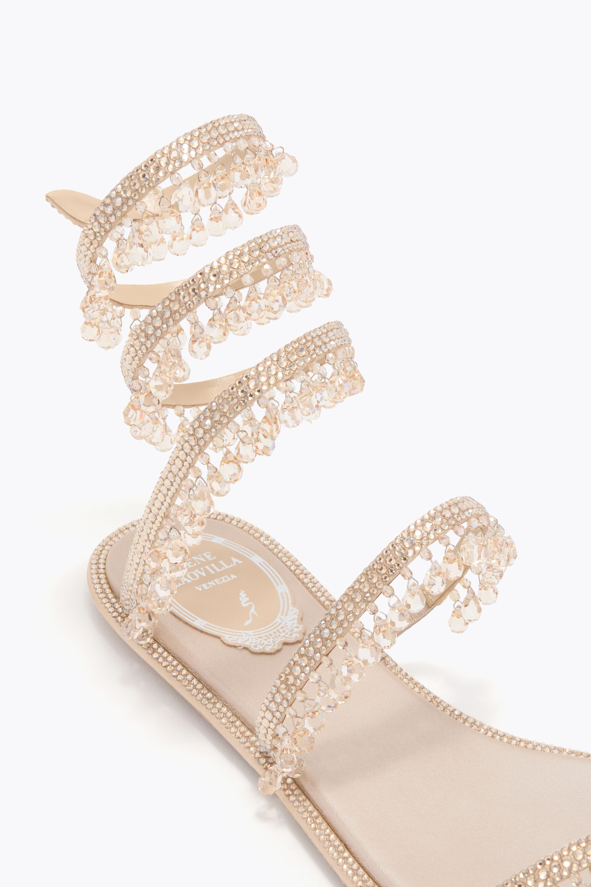 Jeweled CHANDELIER CHAMPAGNE FLAT SANDAL 10 | Rene Caovilla®