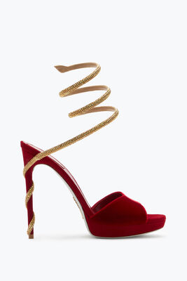 Jeweled Margot Red Velvet Sandal 120 | Rene Caovilla®