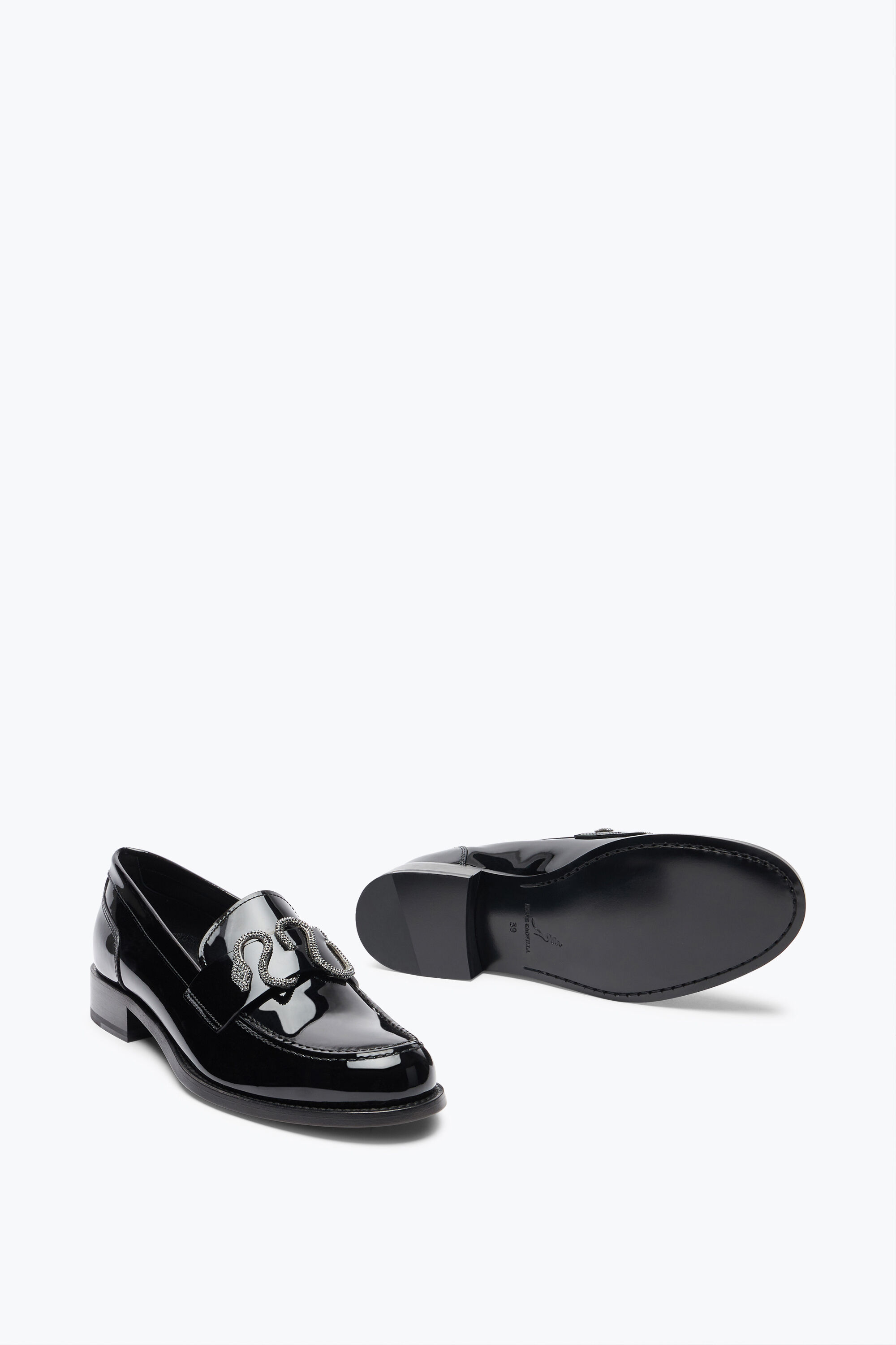 VIP【関税送料無料】希少 RENE CAOVILLA BLACK LEATHER FLATS Jeweled Morgana Black Loafer 20 | Rene Caovilla®