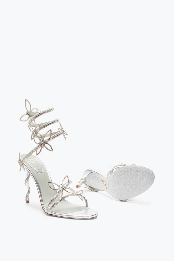 Sandale Margot grise &agrave; effet miroir avec papillons 105