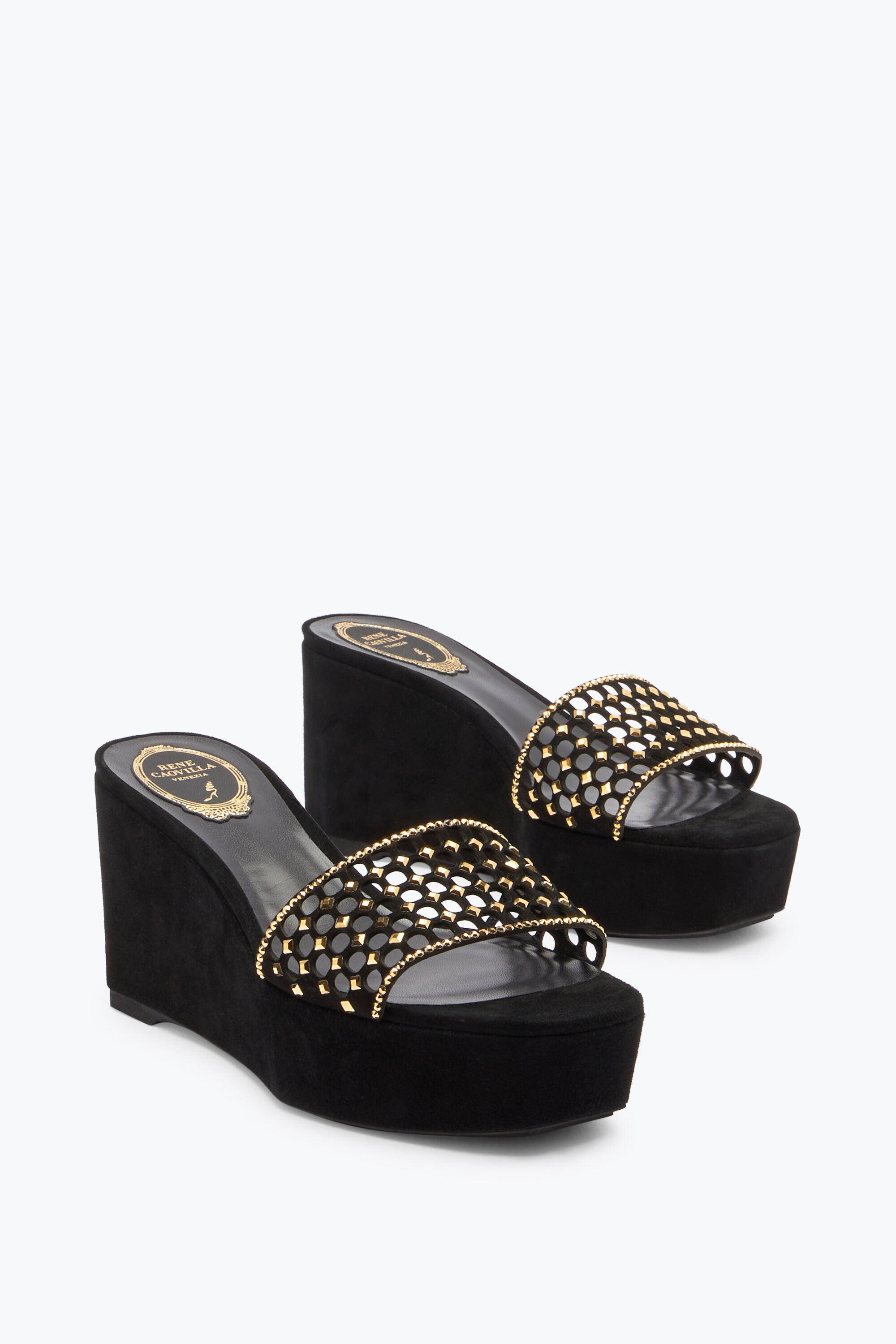 Black and gold wedge sandals discount