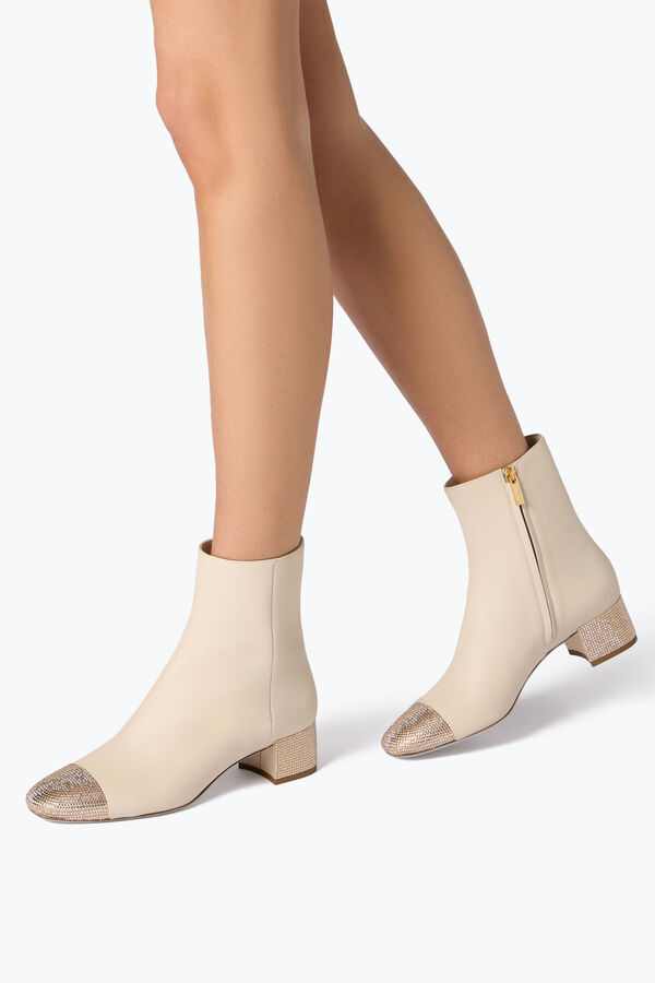 Bonnie Ankle Boot In Ivory Leather With Gold Crystals 40