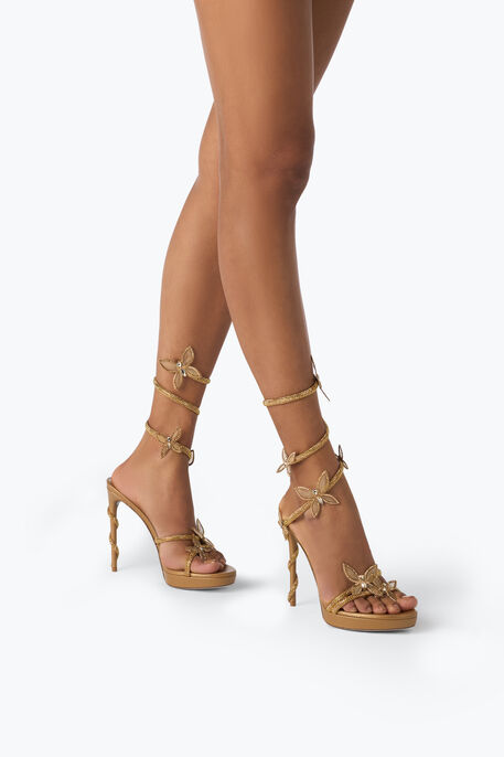Margot Plateau-Sandale 120 mit Schmetterlingen in Gold Margot Plateau-Sandale 120 mit Schmetterlingen in Gold