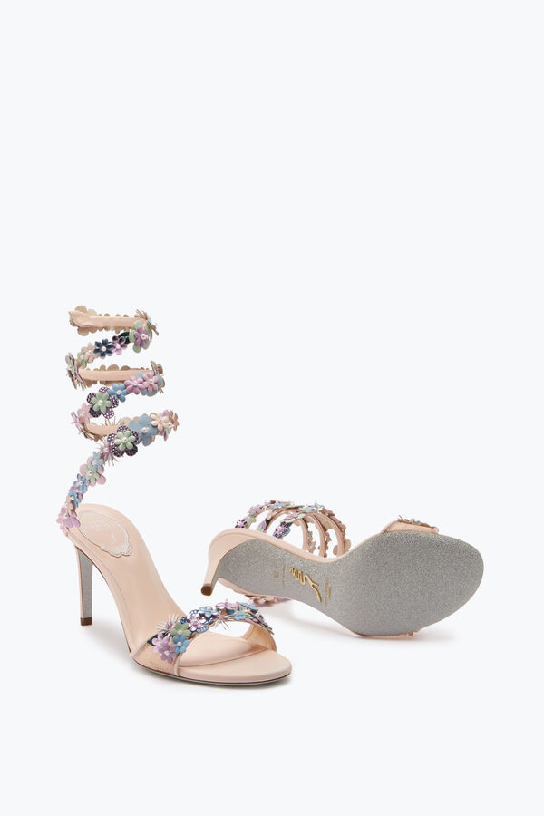 Roxanne Powder Pink Sandal With Multicolor Flowers 80