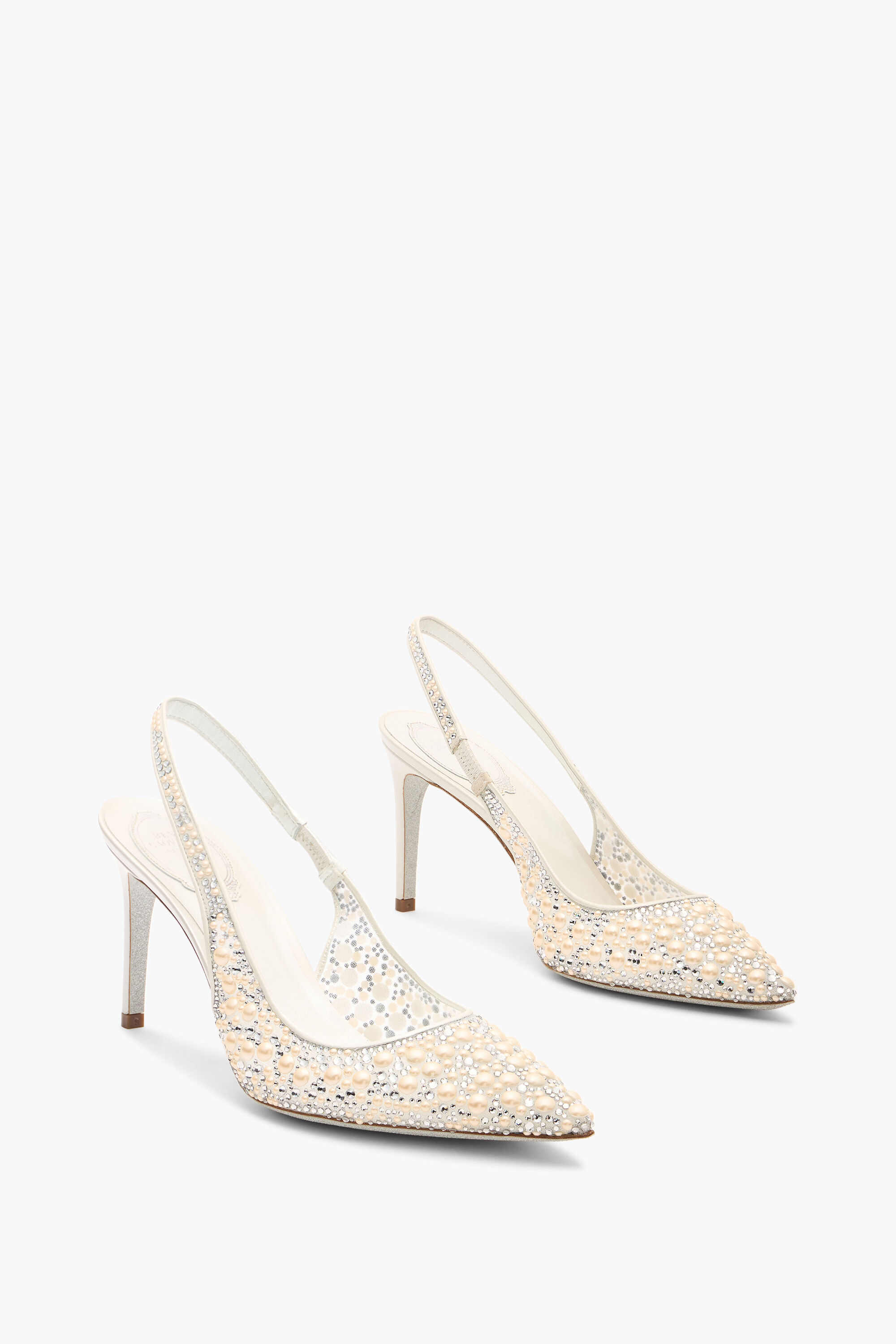 Jeweled PEARL WHITE SLINGBACK 80 | Rene Caovilla®