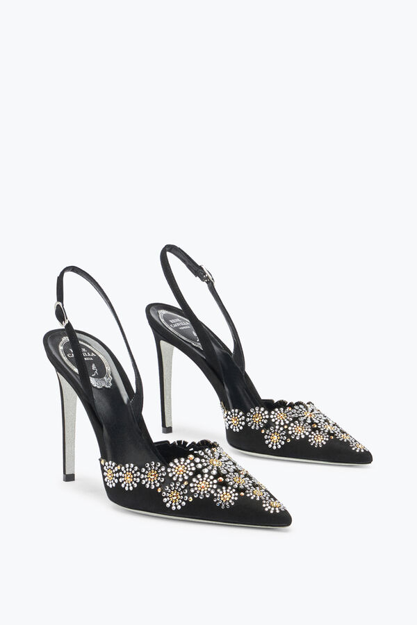 Escarpin slingback Daisy en daim noir et cristaux 105