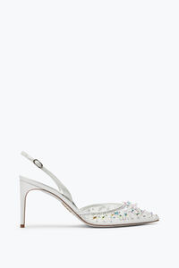 Cinderella Slingback in Weiß mit Kristallen 80