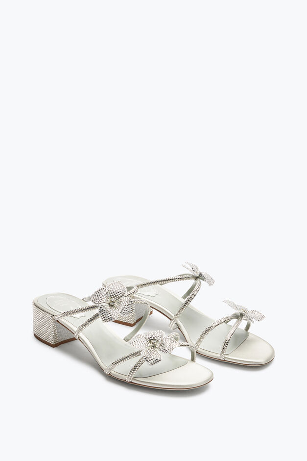 Floriane Silver Mule With Flowers 40 Floriane Silver Mule With Flowers 40