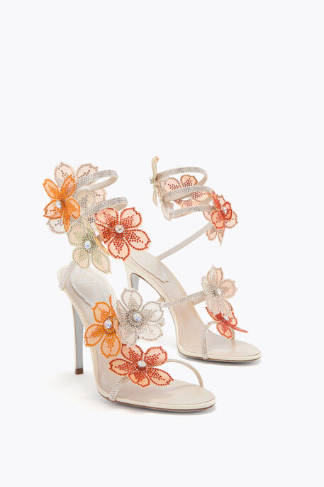 PEACH FLOWER SANDALEN 105 IN ELFENBEIN & ORANGE PEACH FLOWER SANDALEN 105 IN ELFENBEIN & ORANGE