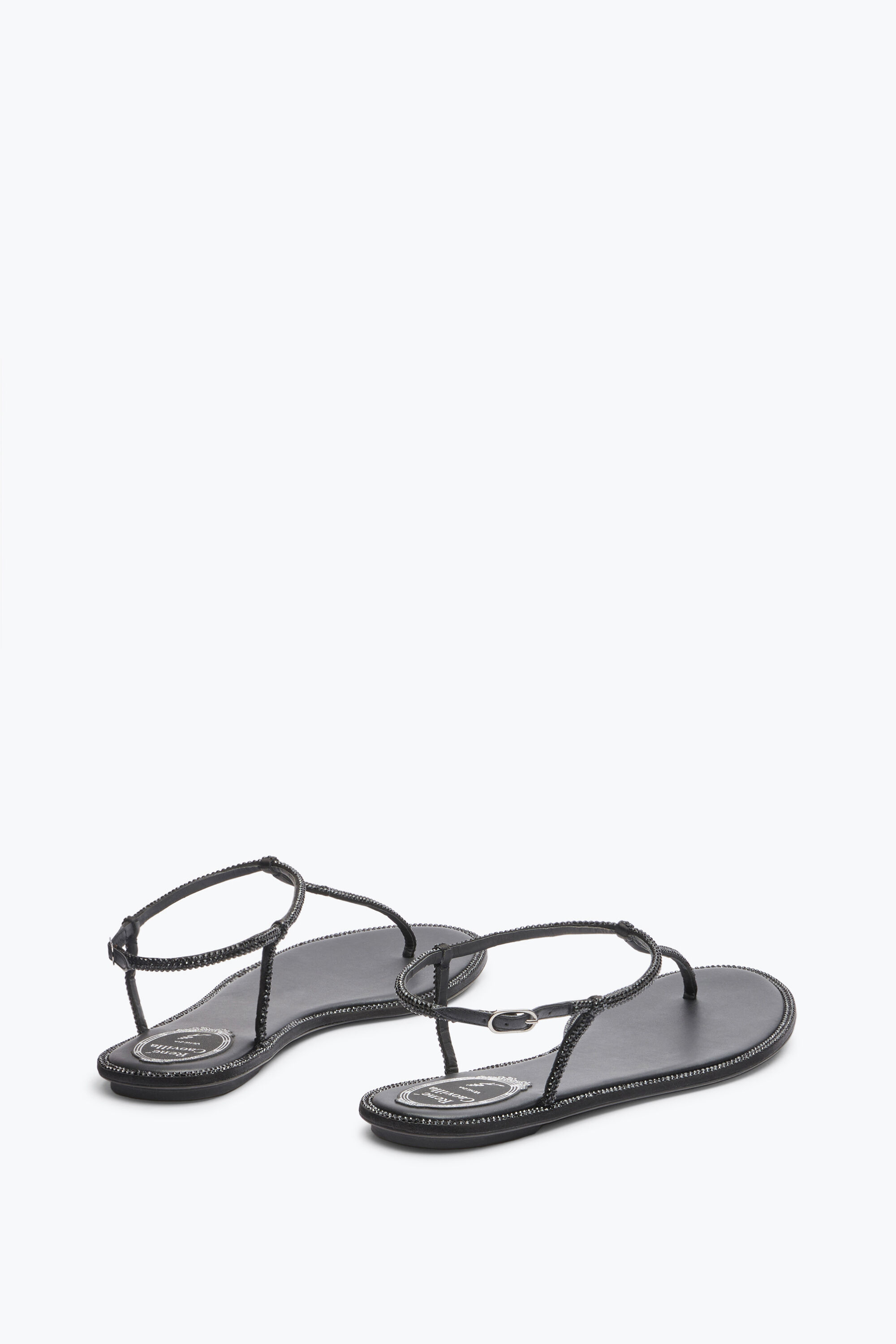 Jeweled Diana Black Flat Sandal 10 Rene Caovilla