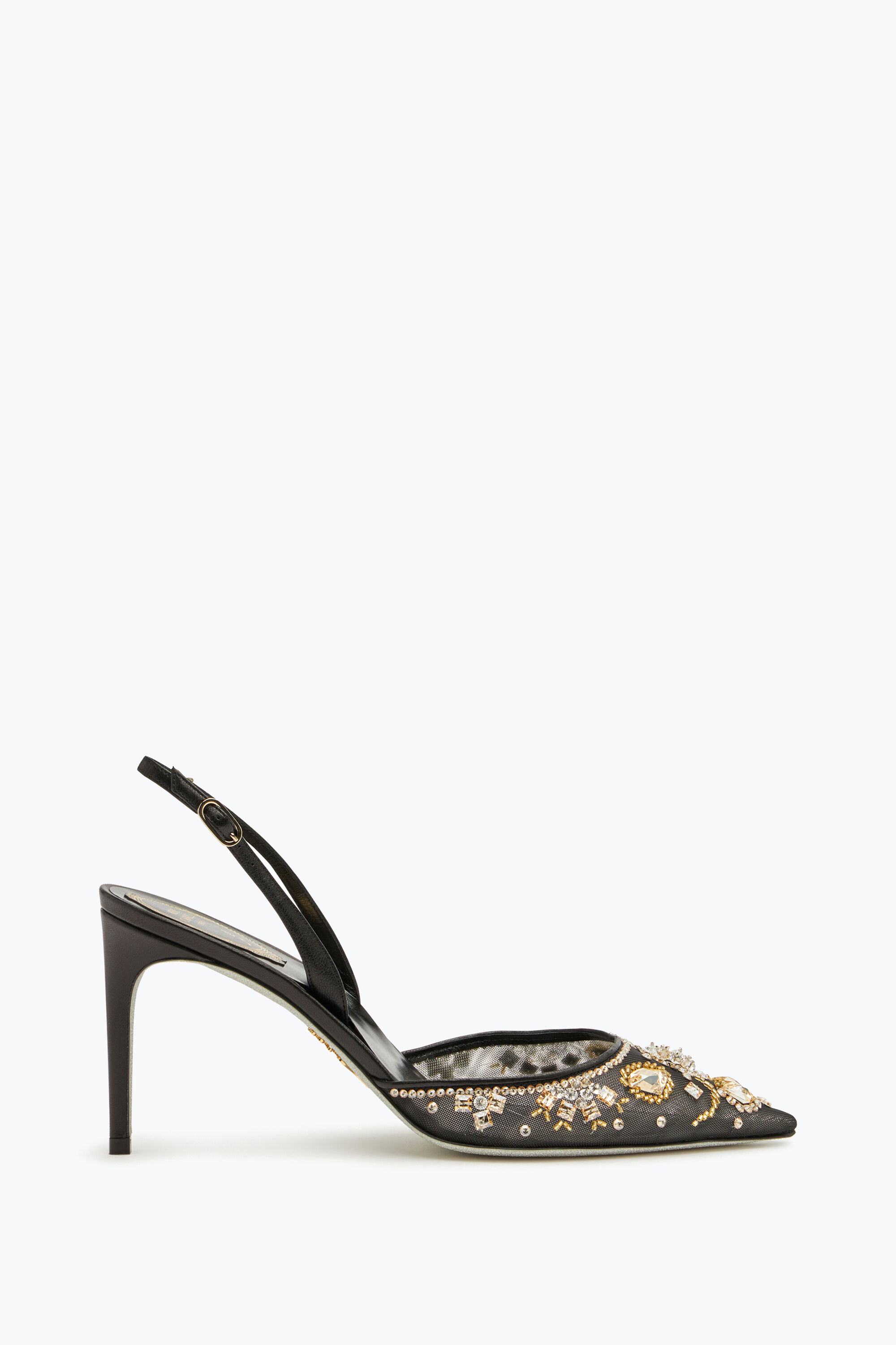 Rene caovilla embroidered crystal metallic pumps on sale