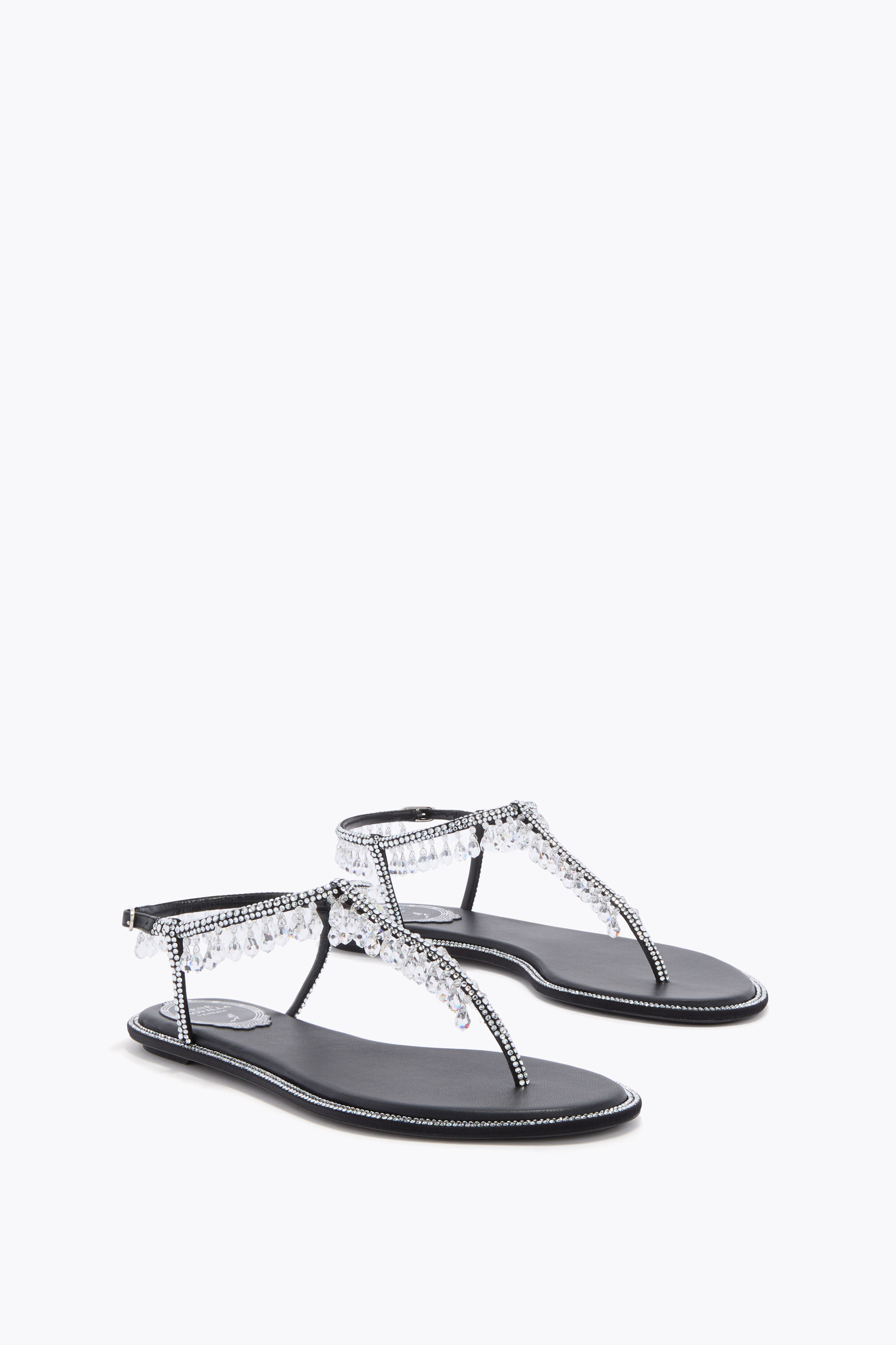 Jeweled CHANDELIER BLACK THONG SANDAL 10 | Rene Caovilla®