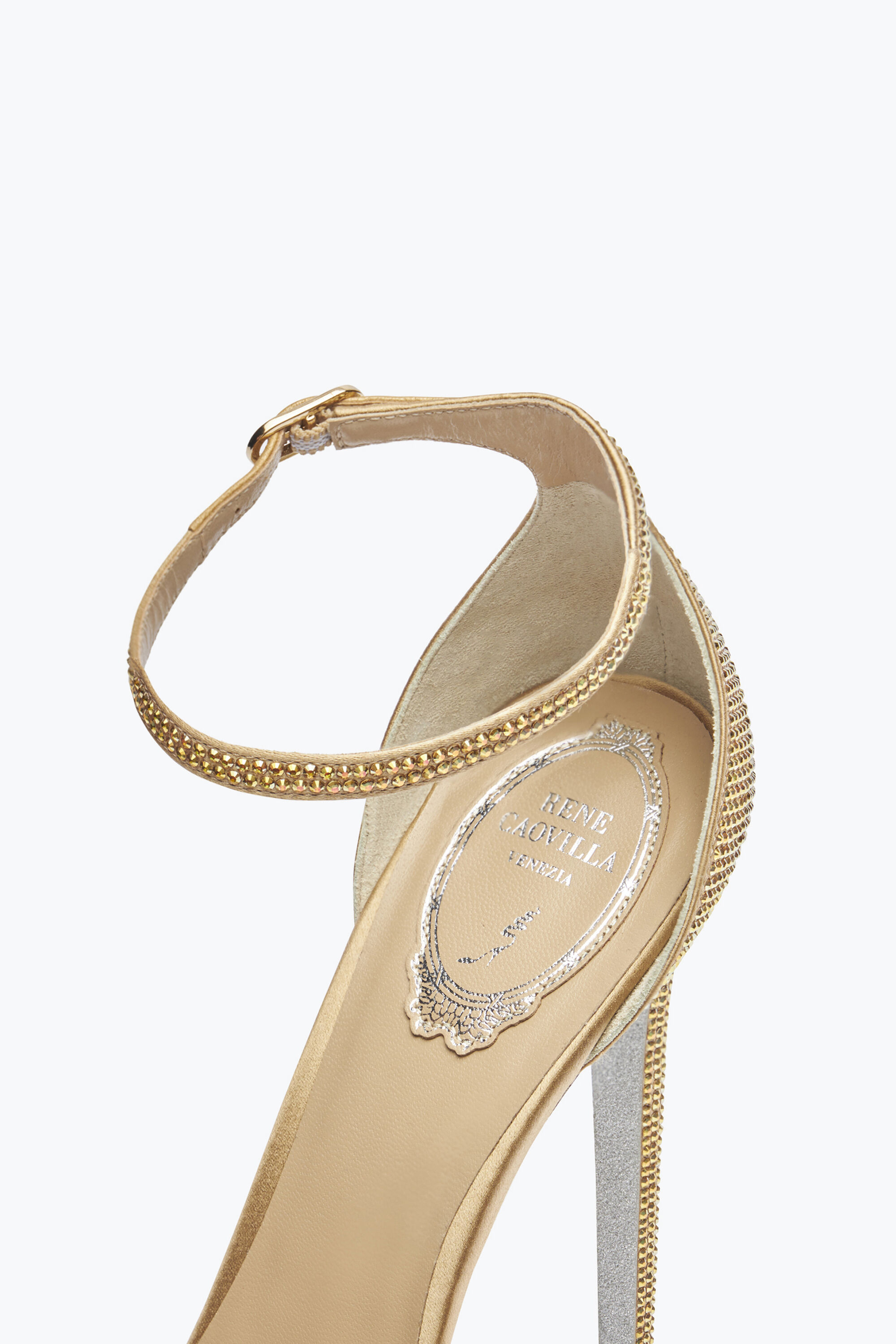 Jeweled Anastasia Crystal Gold Platform Sandal 130 | Rene