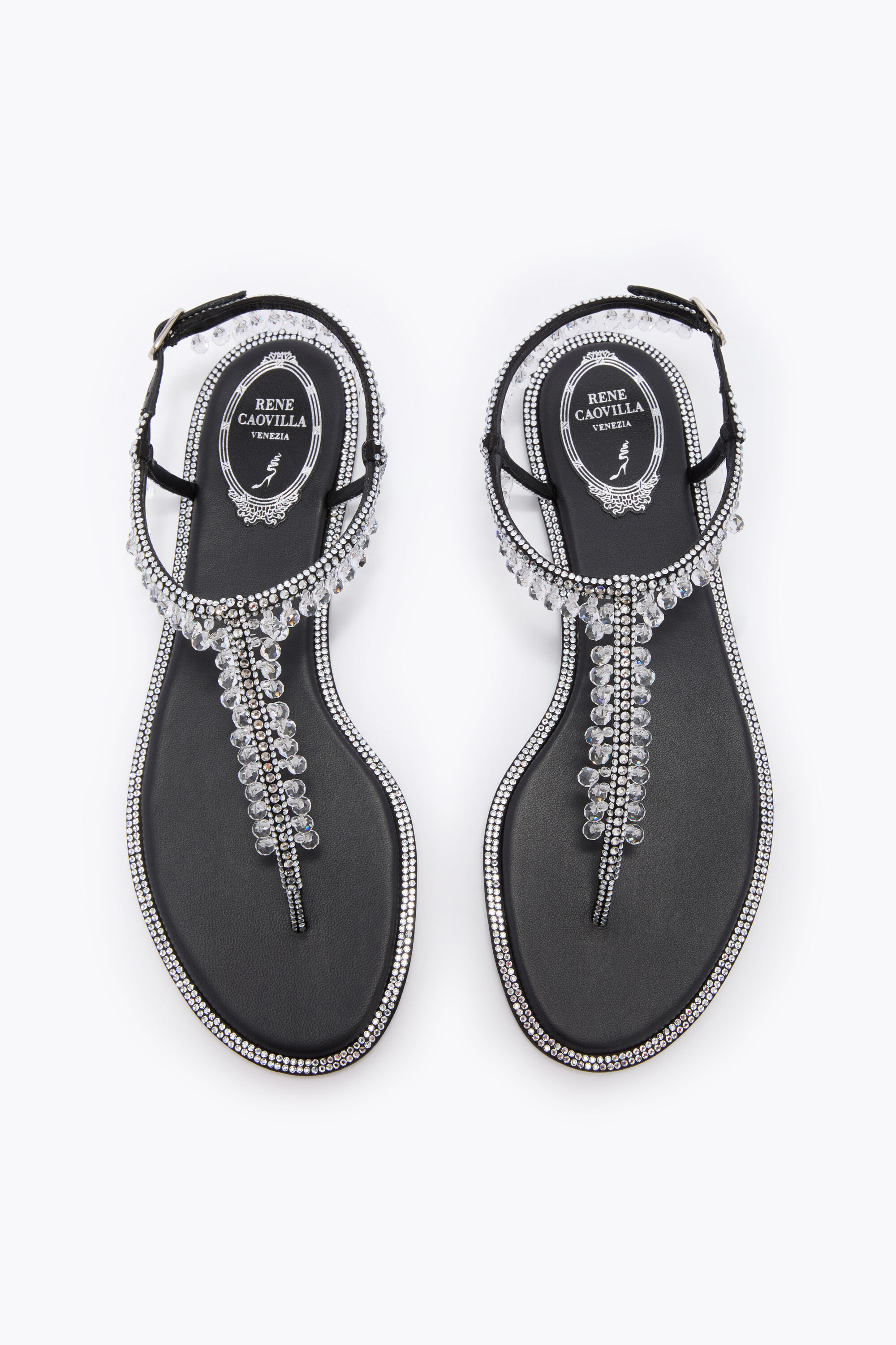 Jeweled CHANDELIER BLACK THONG SANDAL 10 | Rene Caovilla®