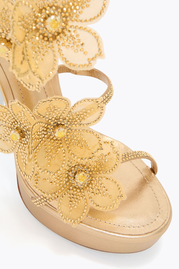 SUPER PEACH FLOWER GOLD PLATFORM SANDAL 130