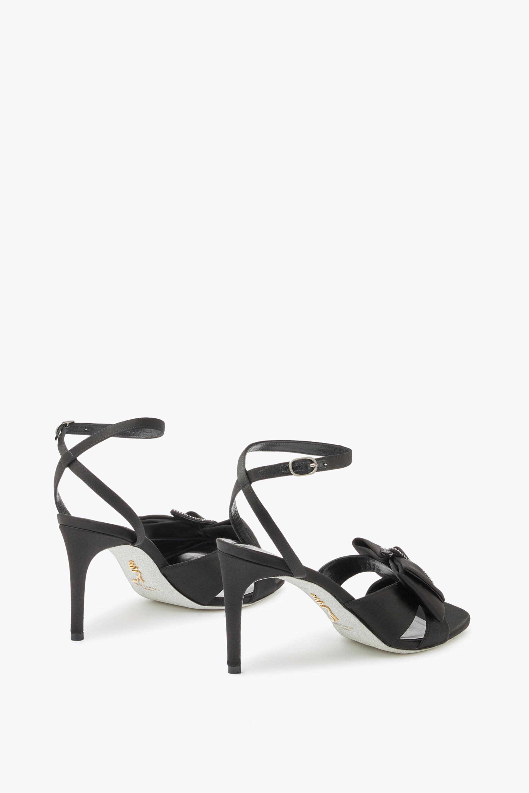 Jeweled Sara Black Matte Sandal With Bow 80 | Rene Caovilla®