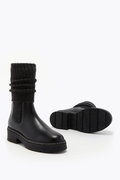 BIKA LEATHER AND CASHMERE BLACK ANKLE BOOT WITH CRYSTALS 50 BIKA LEATHER AND CASHMERE BLACK ANKLE BOOT WITH CRYSTALS 50