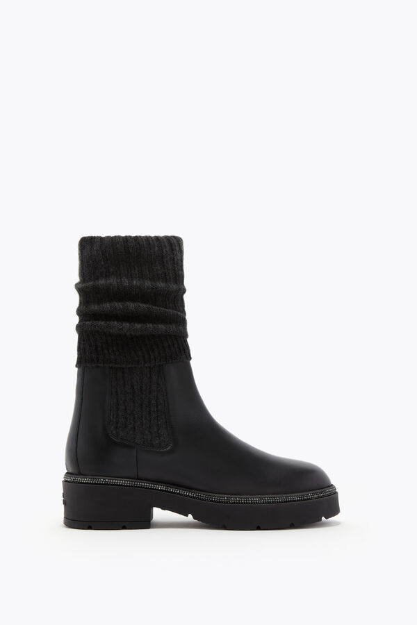 BIKA STIEFEL LEDER UND KASCHMIR MIT KRISTALLEN 50 IN SCHWARZE