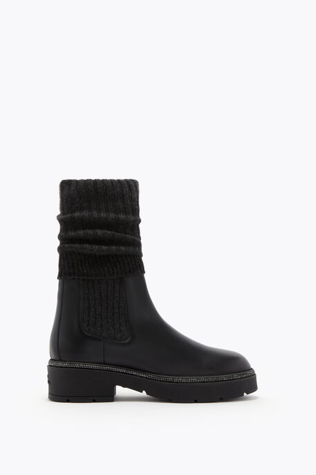 BIKA LEATHER AND CASHMERE BLACK ANKLE BOOT WITH CRYSTALS 50 BIKA LEATHER AND CASHMERE BLACK ANKLE BOOT WITH CRYSTALS 50