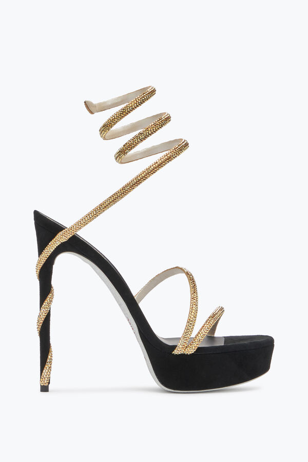 Margot Crystal Black-Gold Platform Sandal 130