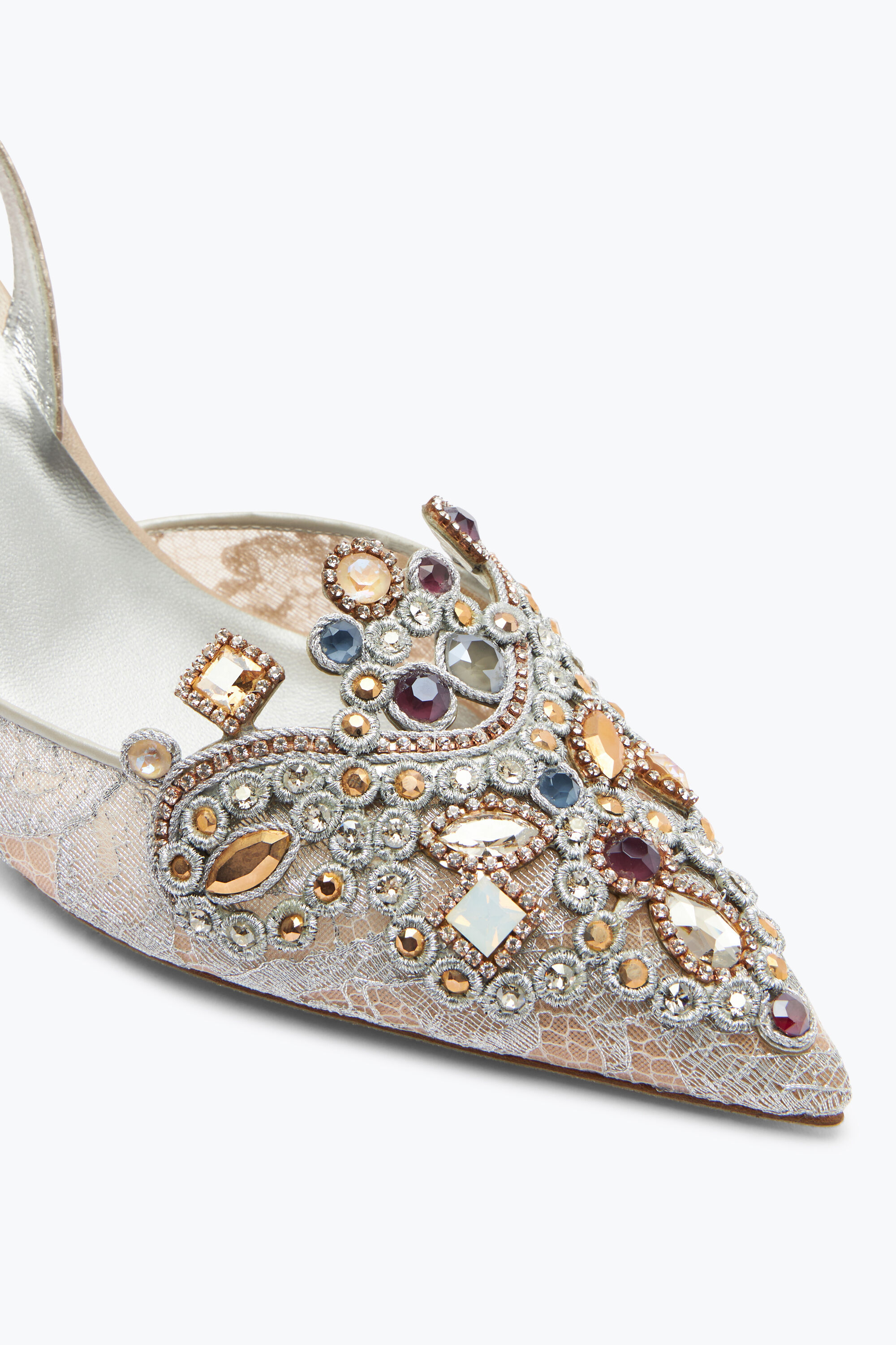 Jeweled Jewel Slingbacks In Lace Venezianan 75 | Rene Caovilla®