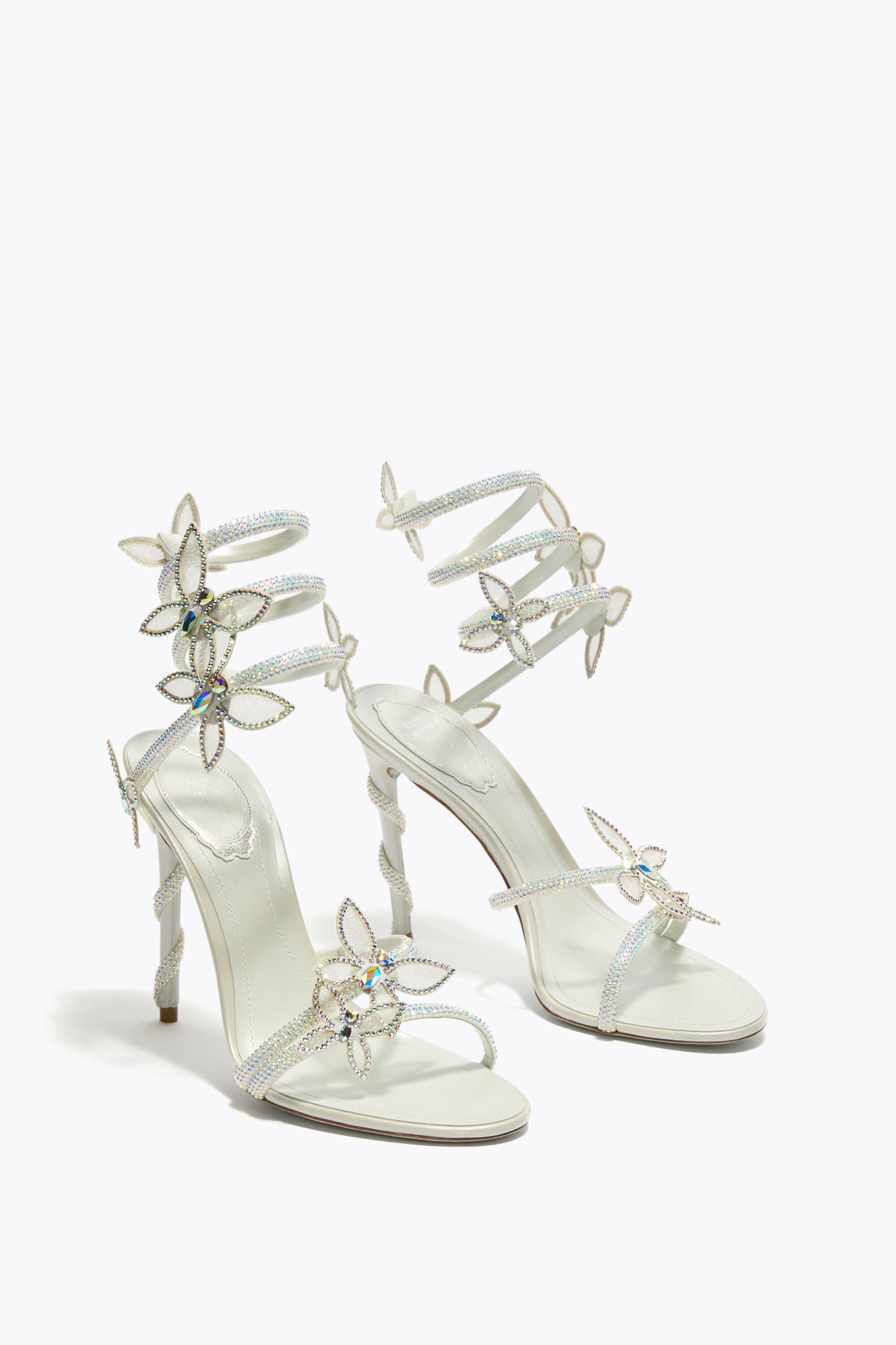 Jeweled MARGOT WHITE SANDAL WITH BUTTERFLIES 105 | Rene