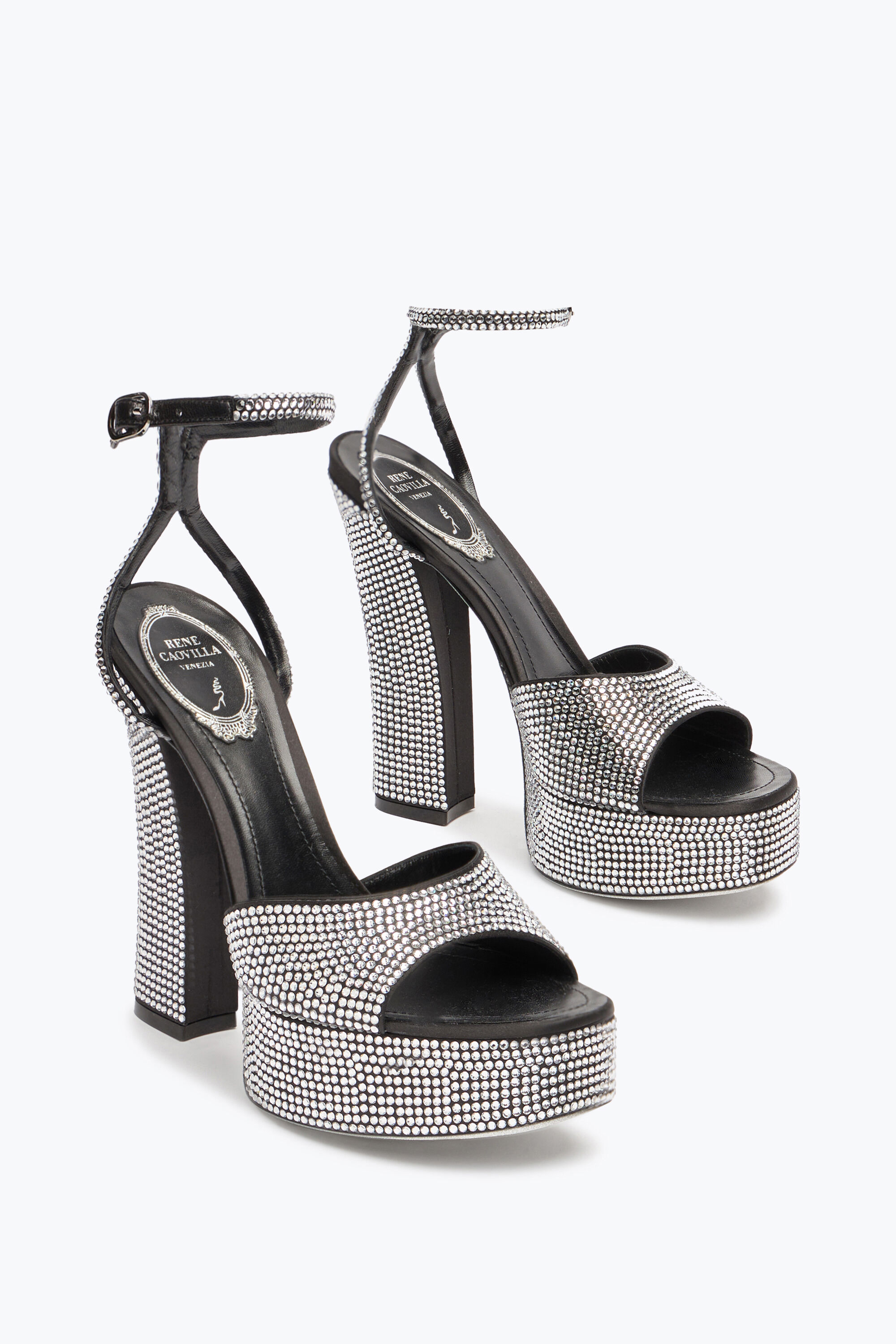 Jeweled HELSA BLACK PLATFORM SANDAL WITH CRYSTALS 140 | Rene