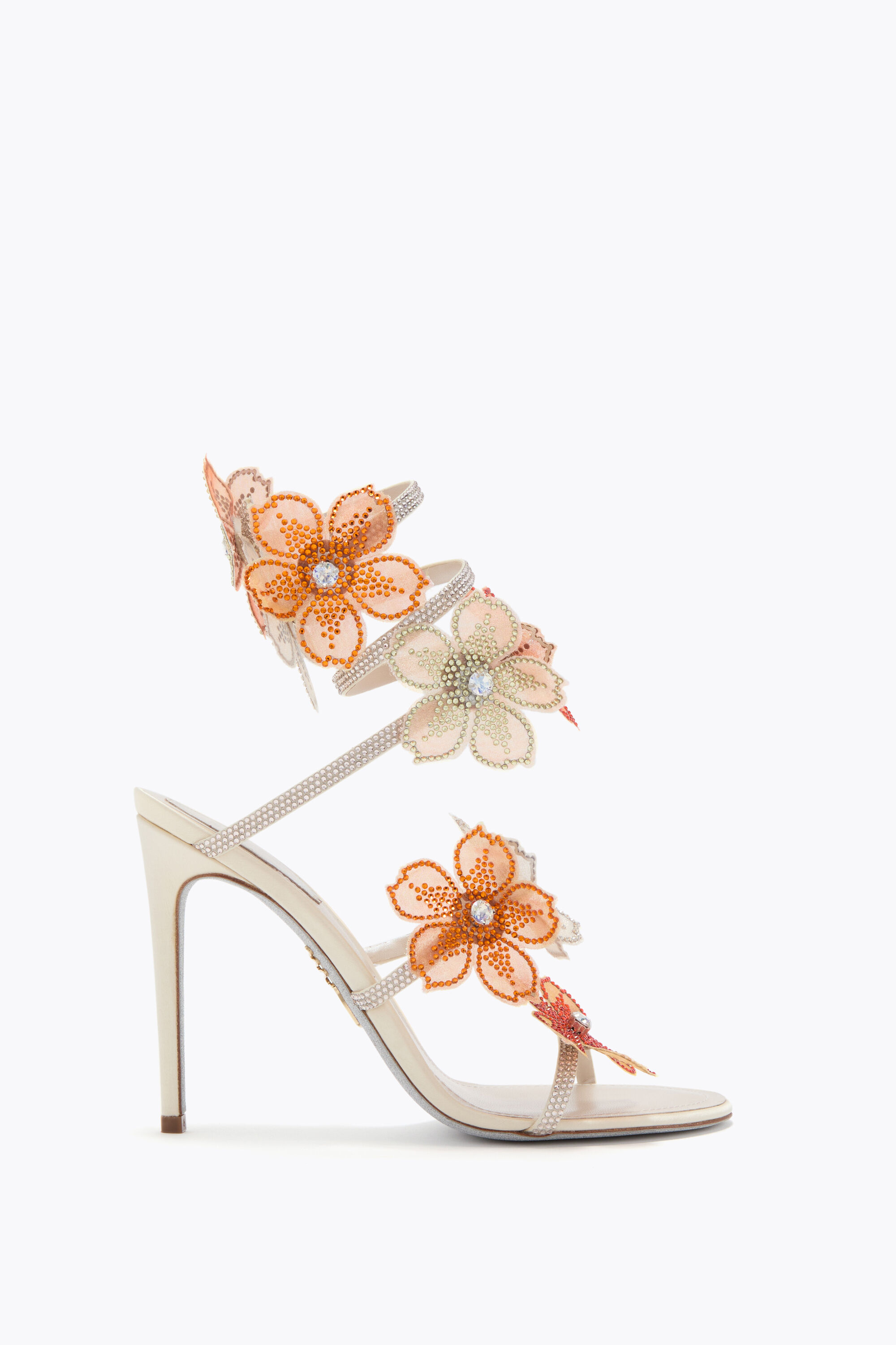 Jeweled PEACH FLOWER IVORY AND ORANGE SANDAL 105 | Rene Caovilla®