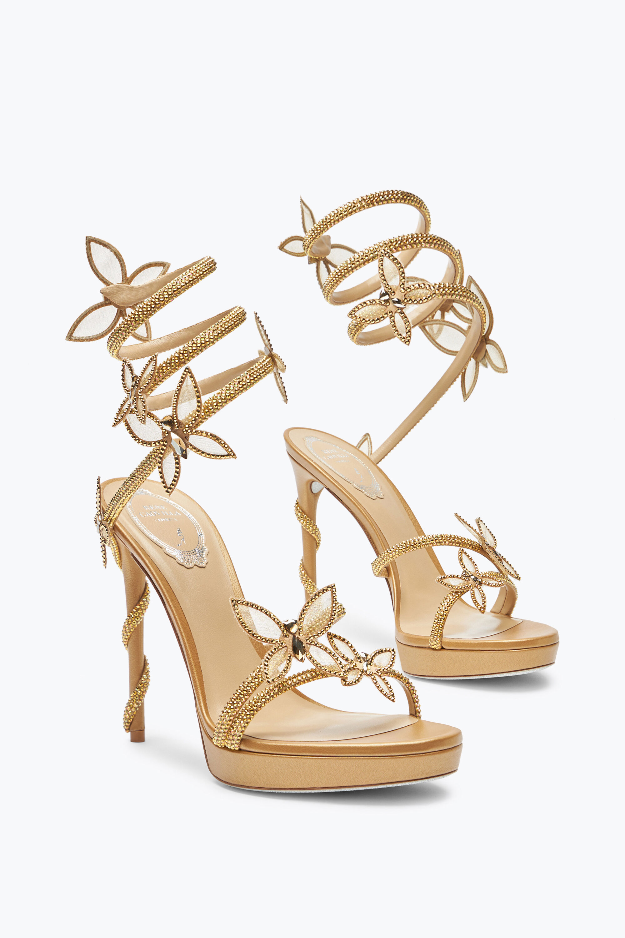 Sandalo Margot Oro Con Plateau E Farfalle 120 Platform gioiello Rene Caovilla