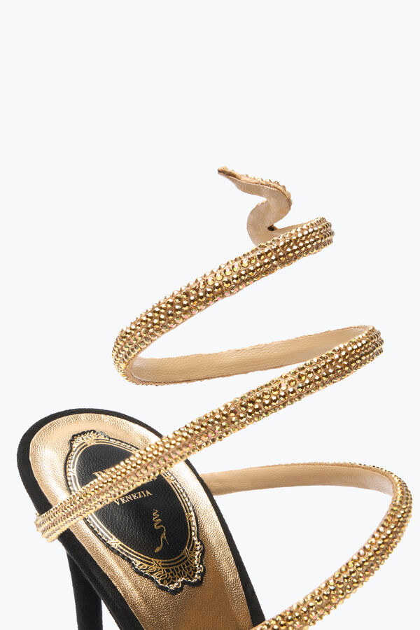 Margot Sandal In Black Suede With Gold Serpent 105