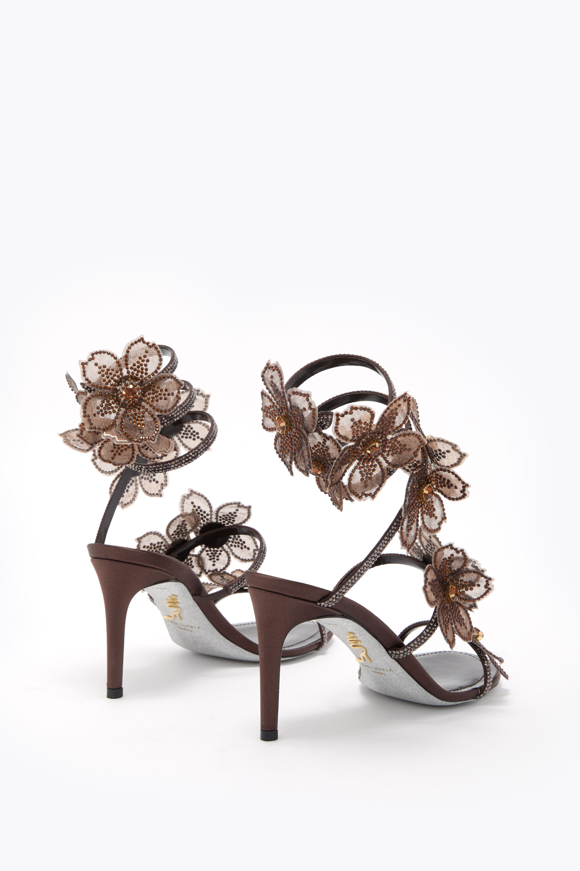 Jeweled PEACH FLOWER CHOCOLATE SANDAL 80 | Rene Caovilla®