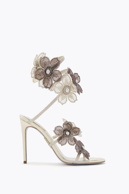 Jeweled PEACH FLOWER IVORY AND GREY SANDAL 105 | Rene Caovilla®