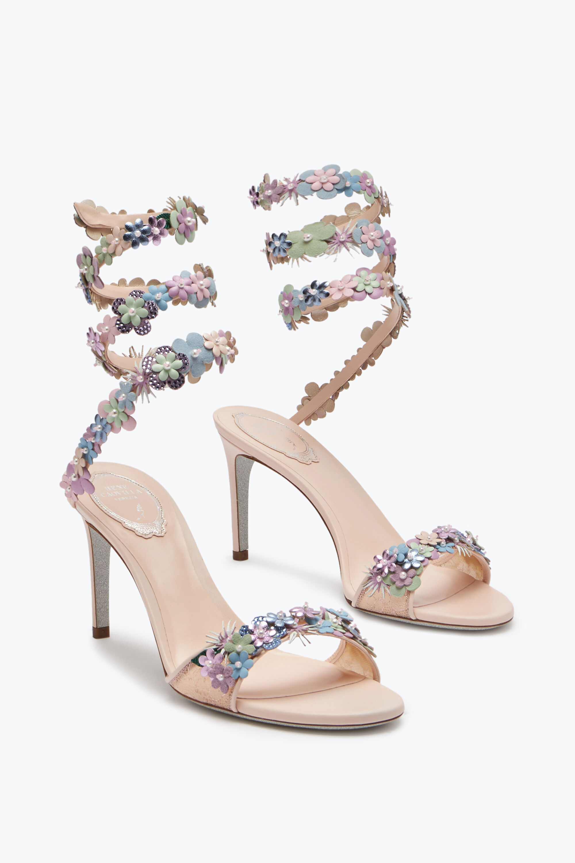 Sandalo Roxanne Rosa Cipria Con Fiori Multicolor 80 Sandali gioiello Rene Caovilla