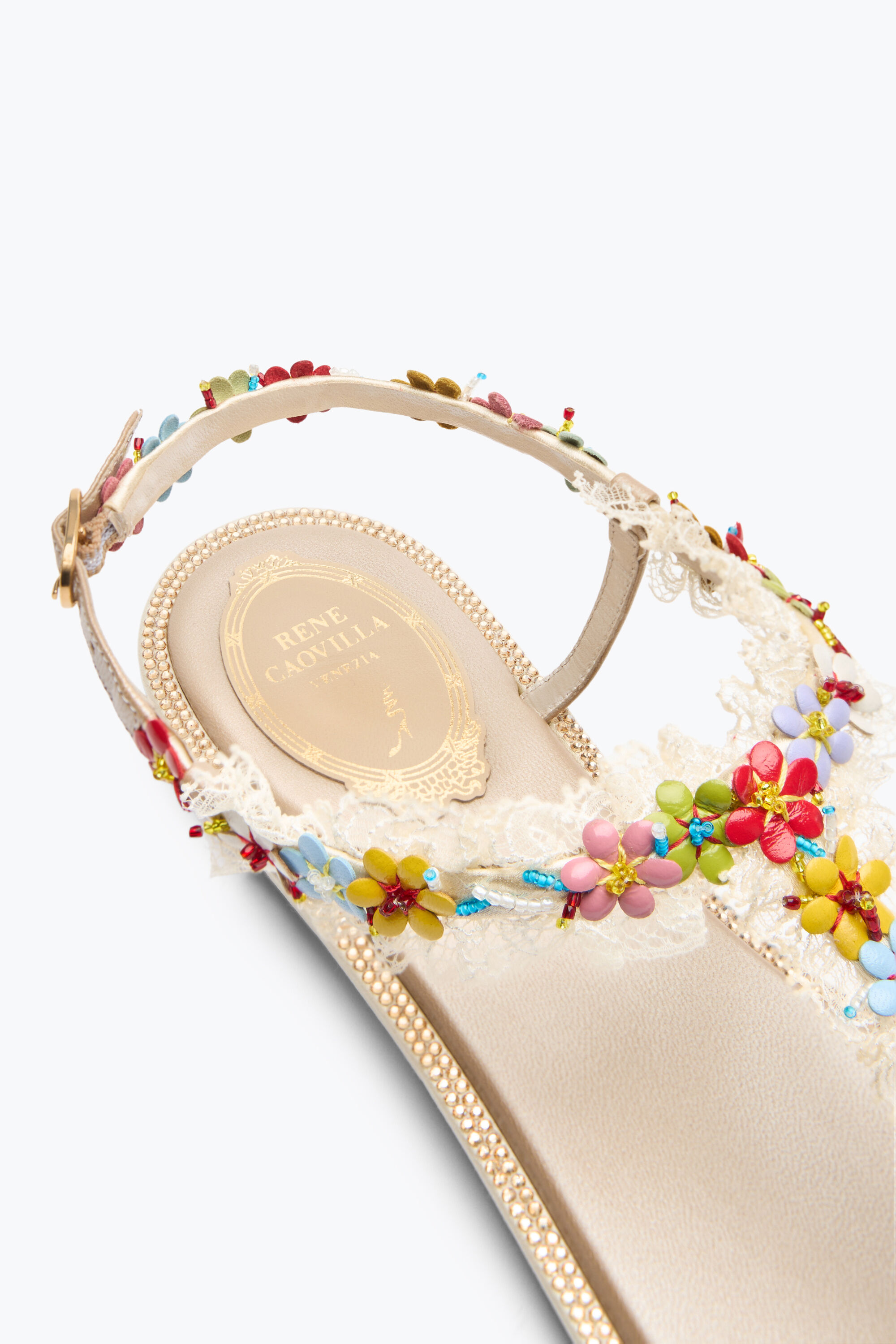 Jeweled JUNIPER BLACK AND GOLD SANDAL 105 | Rene Caovilla®