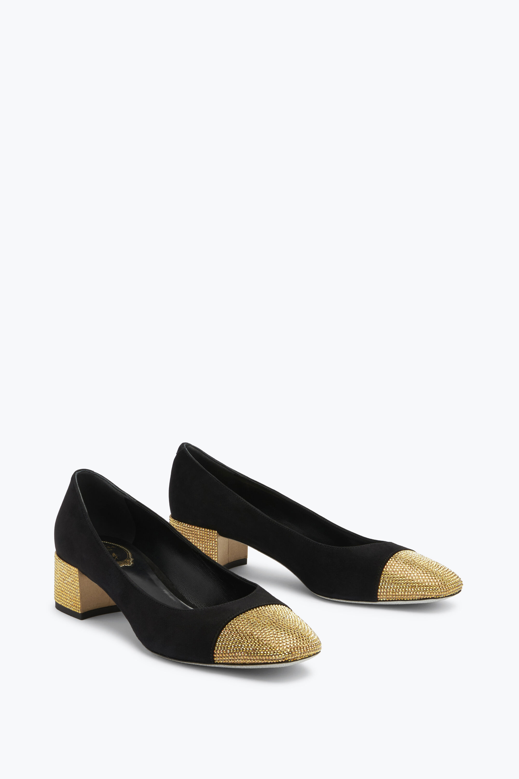 Jeweled Kristen Black And Gold Pump 40 Rene Caovilla