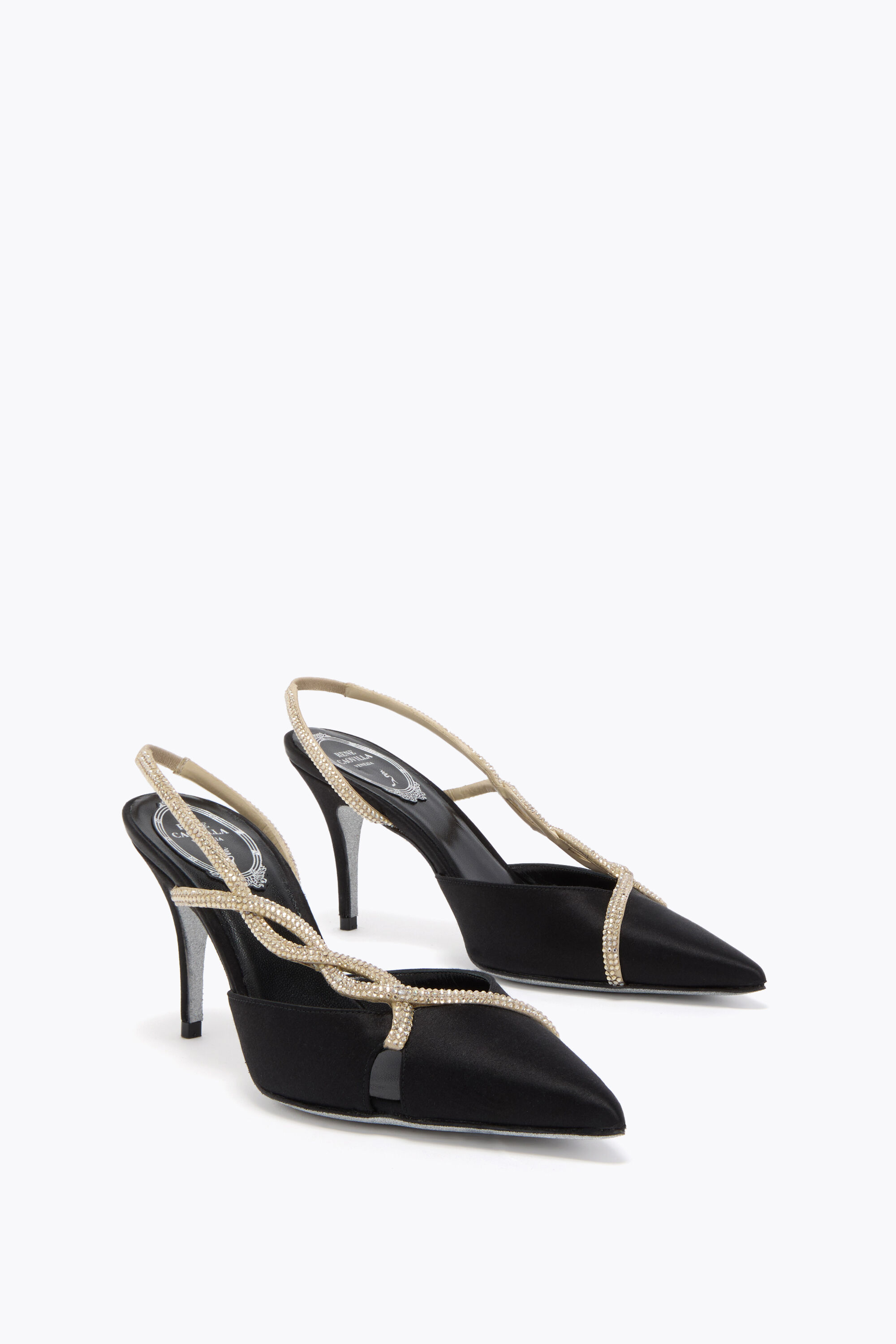 Jeweled BRAID BLACK AND GOLD SLINGBACK 80 | Rene Caovilla®