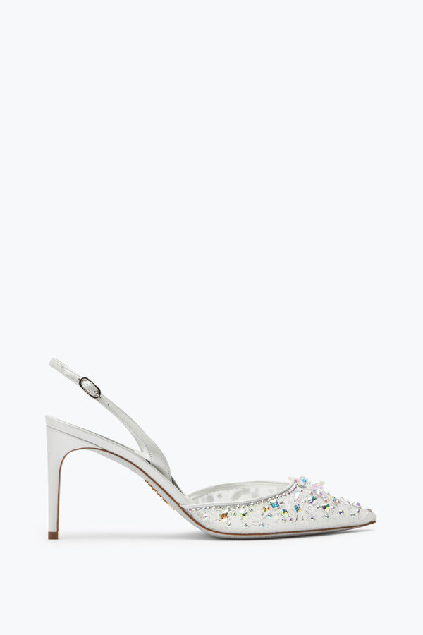 Cinderella Slingback in Wei&szlig; mit Kristallen 80