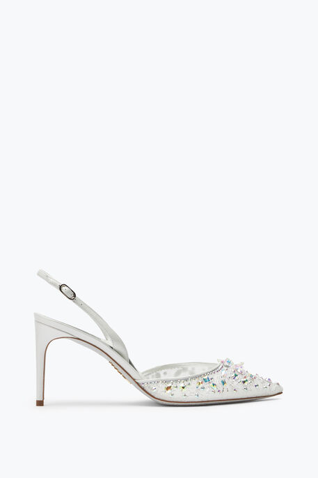 Cinderella Slingback in Weiß mit Kristallen 80 Cinderella Slingback in Weiß mit Kristallen 80
