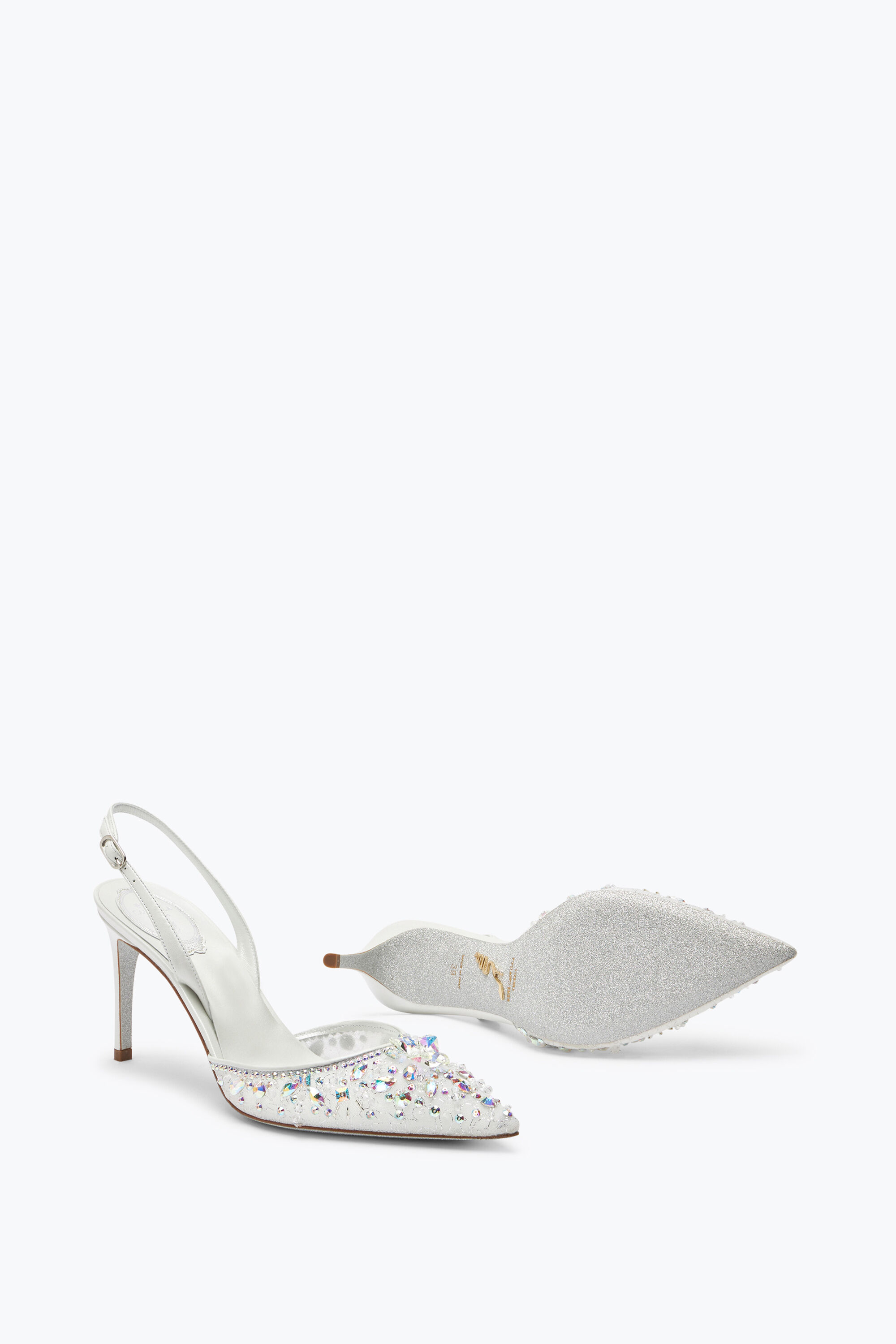 Jeweled Cinderella White Slingback With Crystal 80 | Rene