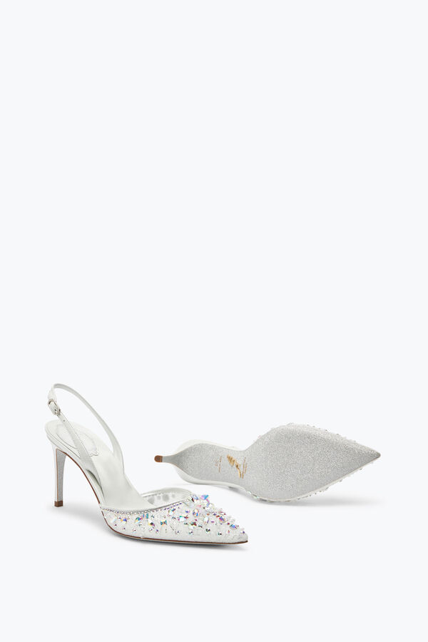 Cinderella Slingback in Wei&szlig; mit Kristallen 80
