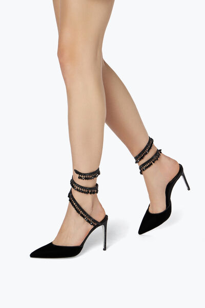 velvet black heels with stones