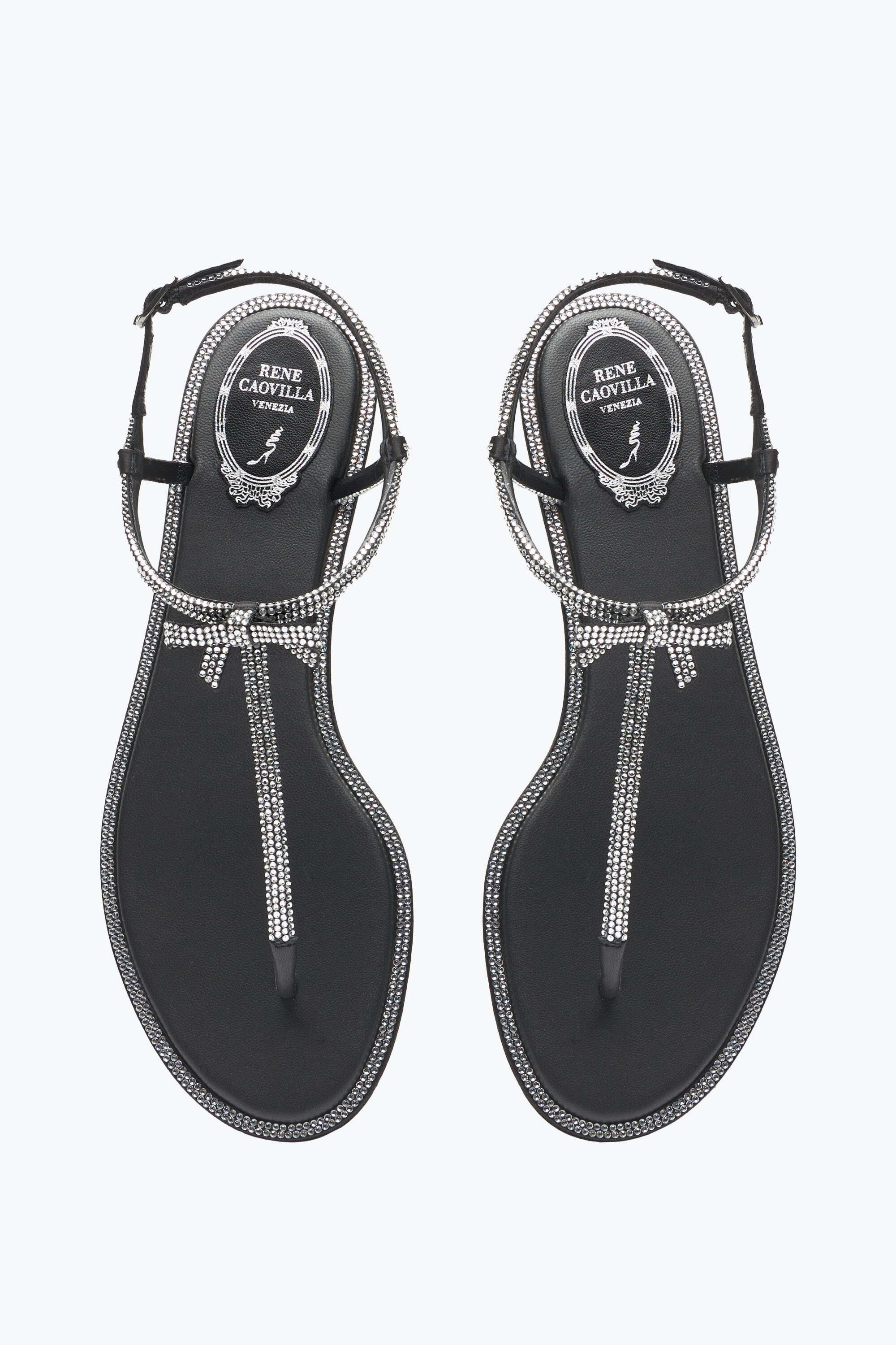 Jeweled Caterina Black Thong Sandal 10 | Rene Caovilla®