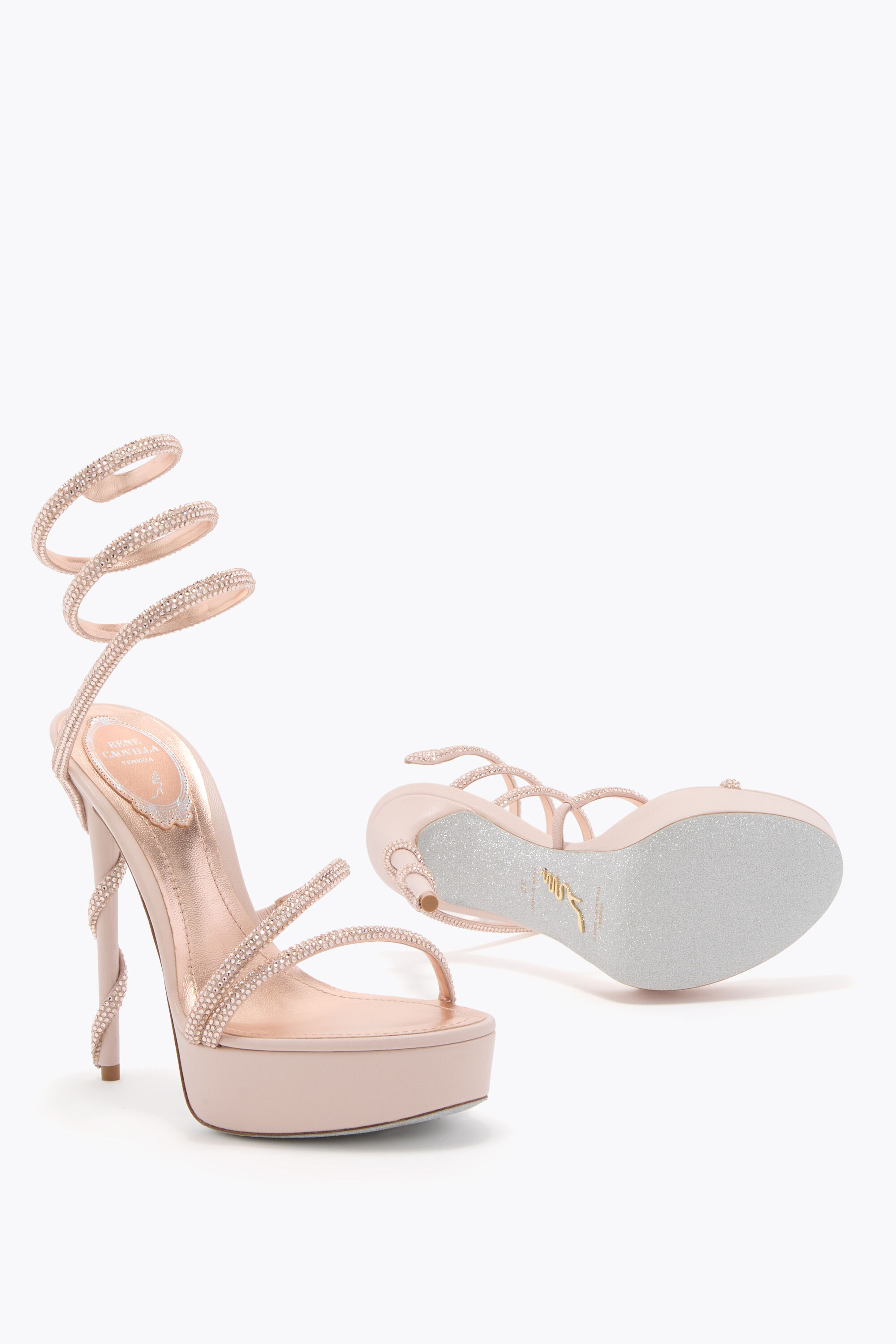 Jeweled MARGOT BLUSH PINK PLATFORM SANDAL 130 | Rene Caovilla®