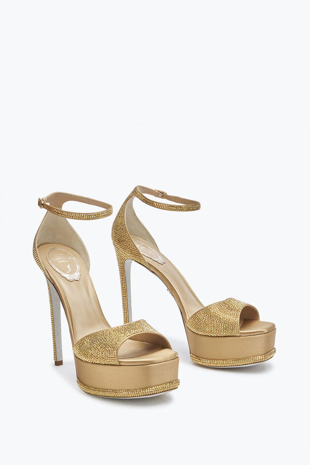 Anastasia Crystal Gold Platform Sandal 130