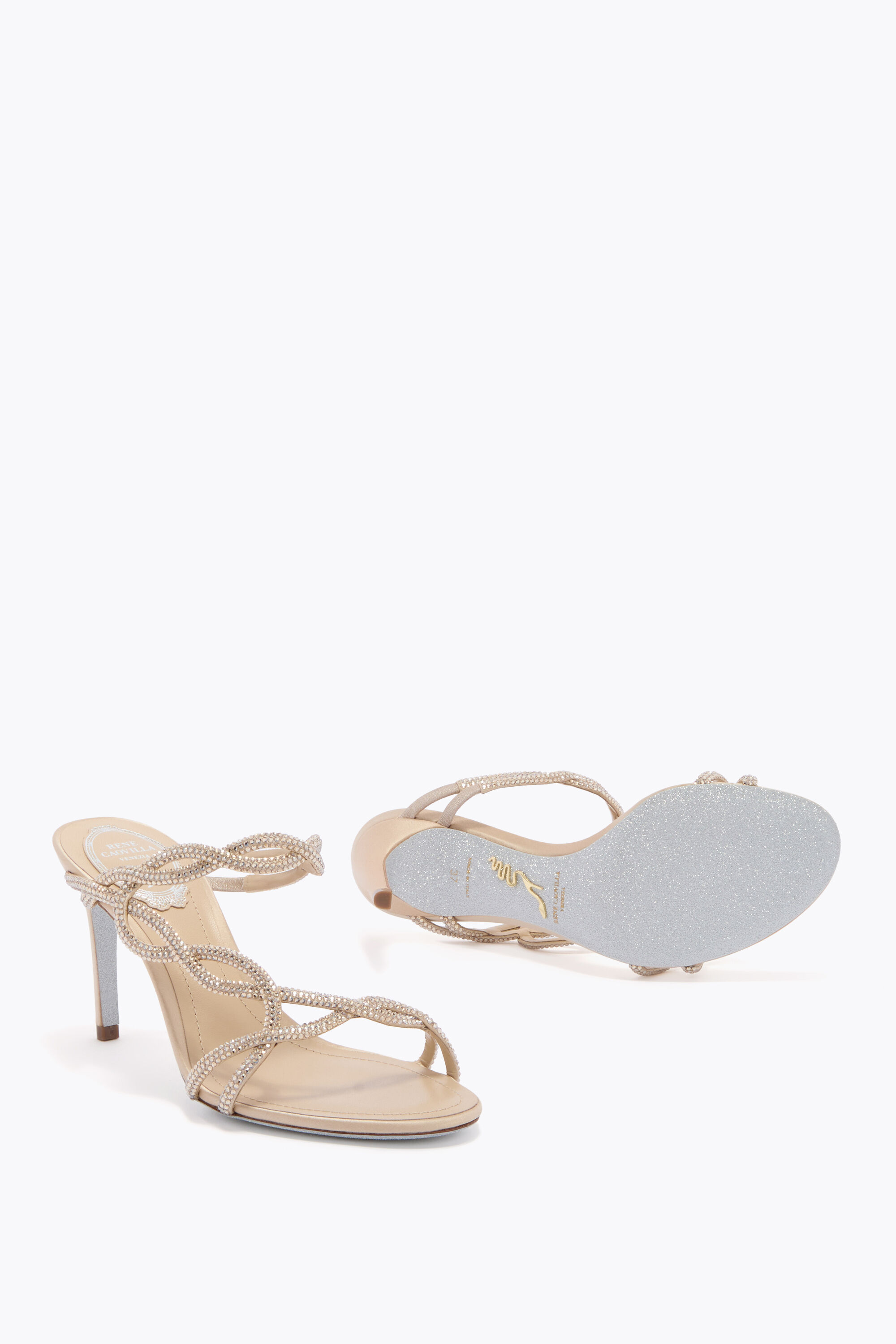 Jeweled BRAID CHAMPAGNE MULE 80 | Rene Caovilla®