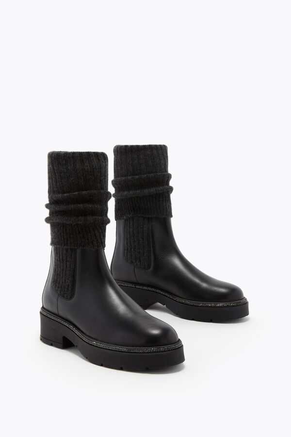 BIKA STIEFEL LEDER UND KASCHMIR MIT KRISTALLEN 50 IN SCHWARZE