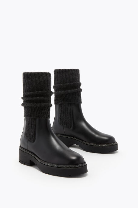 BIKA LEATHER AND CASHMERE BLACK ANKLE BOOT WITH CRYSTALS 50 BIKA LEATHER AND CASHMERE BLACK ANKLE BOOT WITH CRYSTALS 50